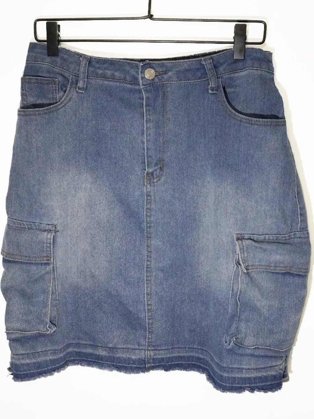 Y2K Style Denim Cargo Midi Skirt Medium Wash Utility Pockets Womens XL